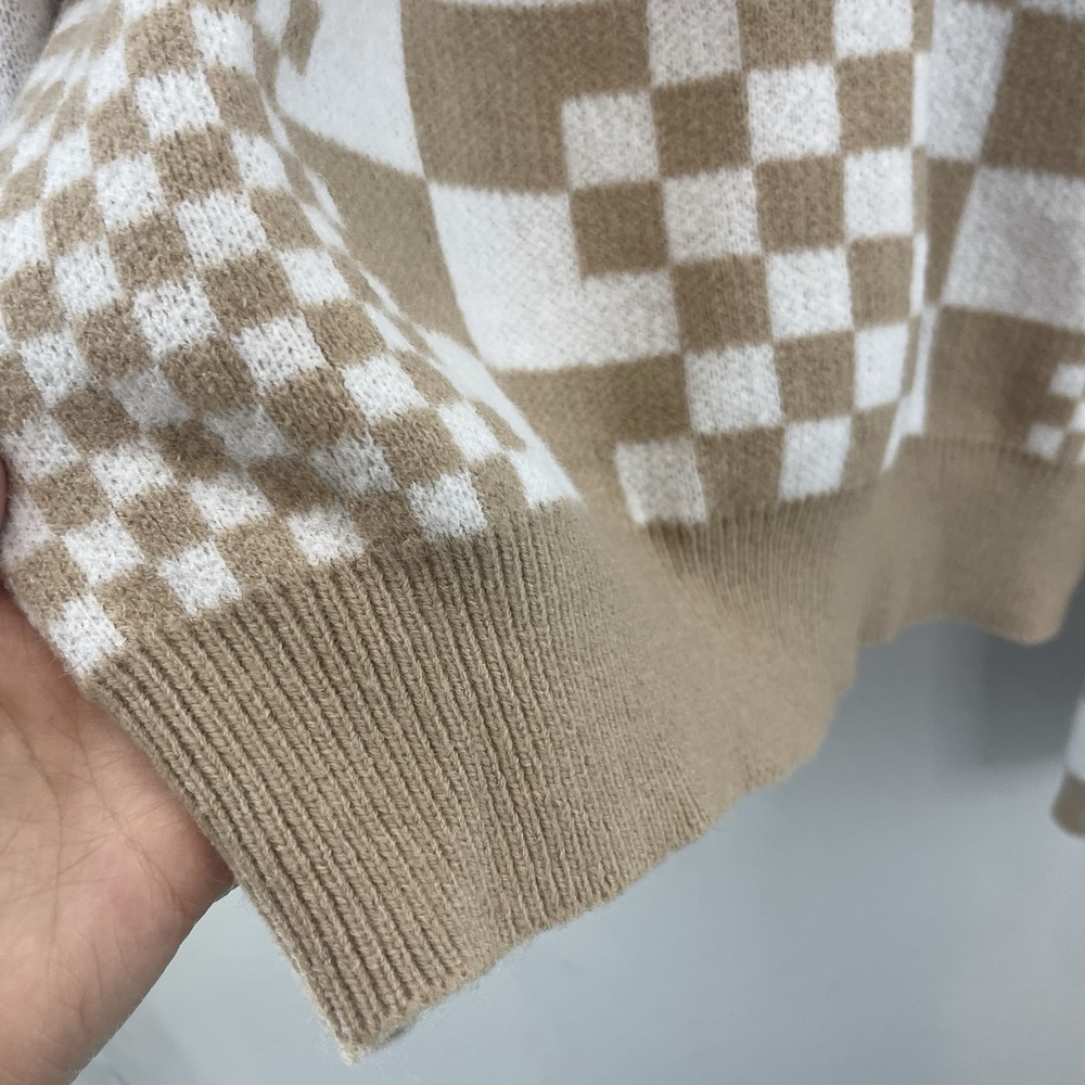 Women's Checkered Drop Shoulder Sweater XL Slouchy Oversized Cozy Feminine Soft - Picture 4 of 10